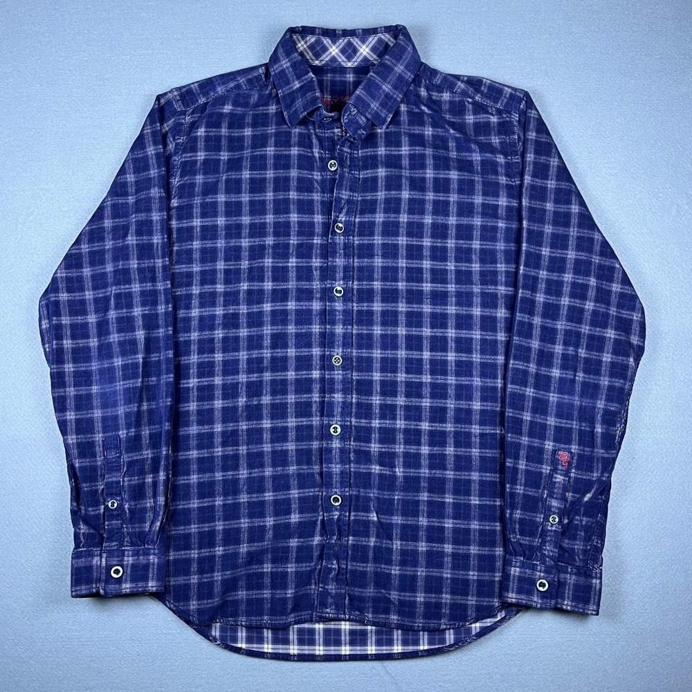Robert Graham Mens Blue Plaid Corduroy Long Sleeve Button Down Shirt Classic L